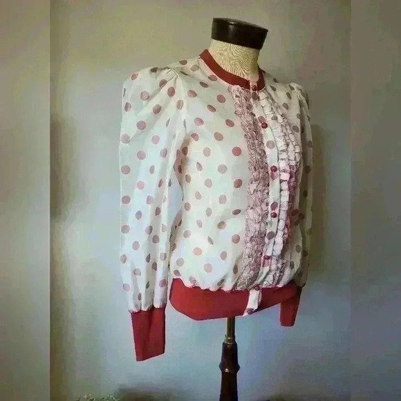 TALIS large polka dot blouse with ribbed cuffs and ruffles. NEW WITH TAGS. small - Picture 2 of 9